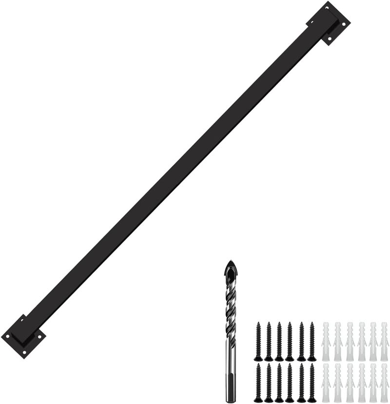 JuneFanwei 3FT Black Iron Hand Railing, Sturdy Safety Staircase Handrails Wall Mount, 500lbs Load Capacity Industrial Iron Railing Pipe Handrail for Indoor Stairs Outdoor Deck Loft Porch, Non-Slip and Rust - Image 2